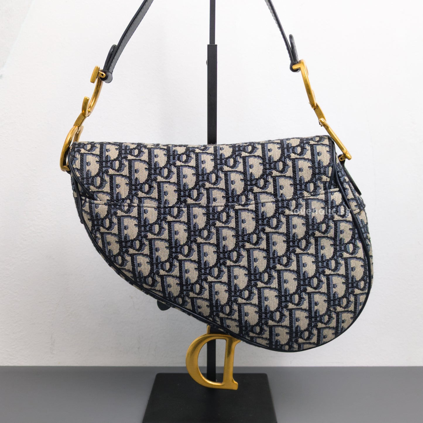 Dior Saddle Medium | Blue Dior Oblique Jacquard Fabric Brushed Gold Hardware-back