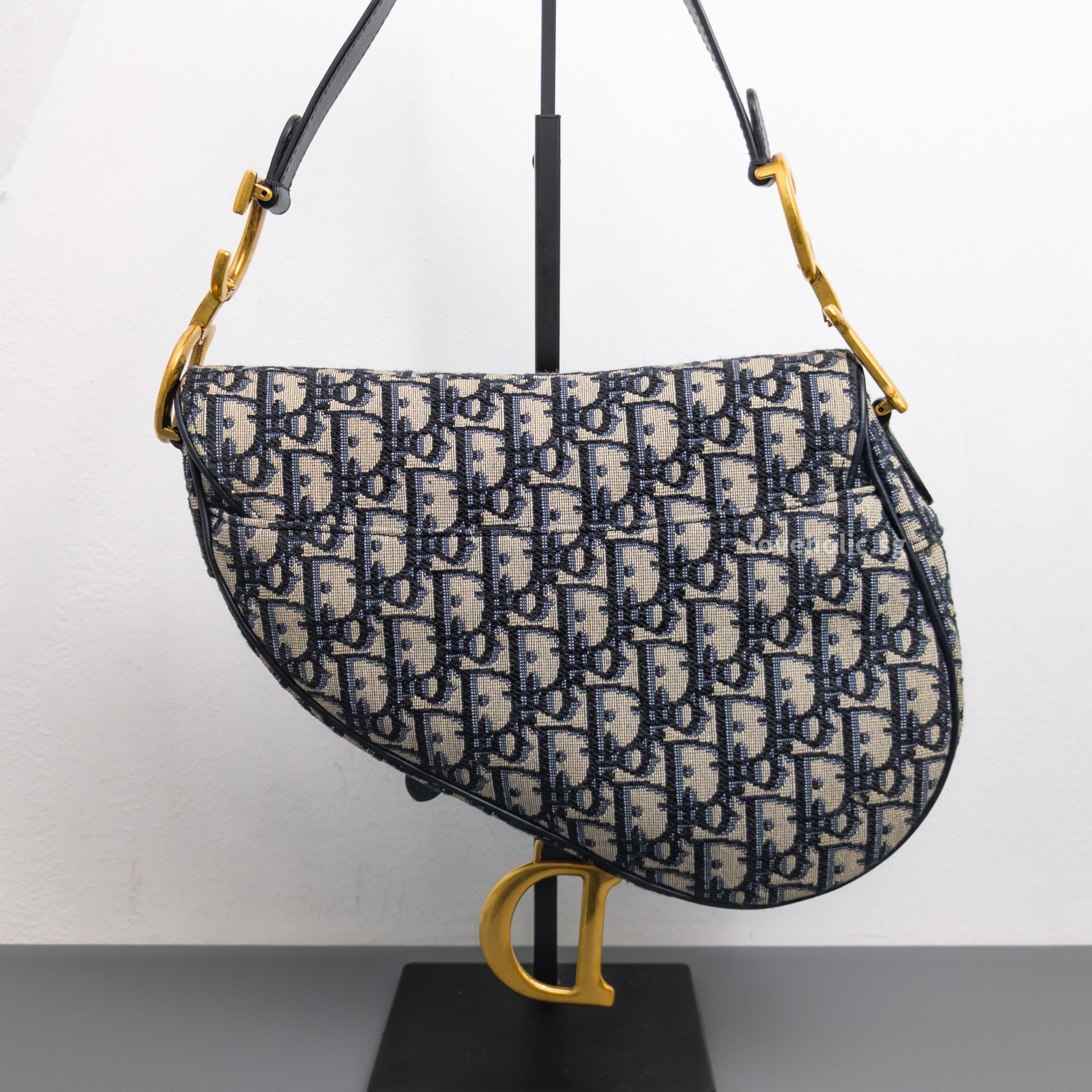 Dior Saddle Medium | Blue Dior Oblique Jacquard Fabric Brushed Gold Hardware-back