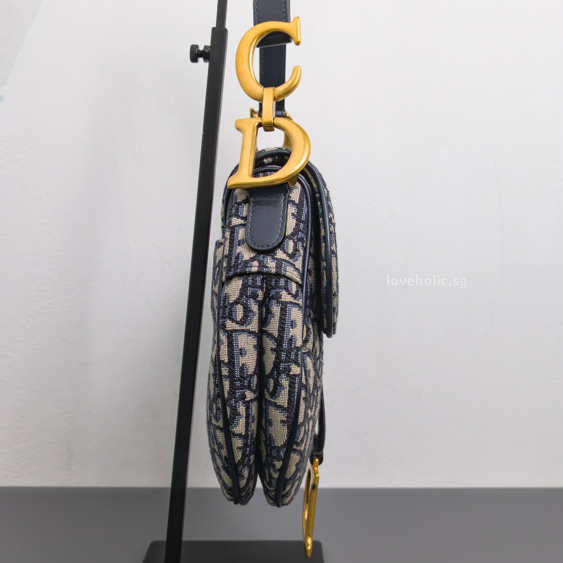 Dior Saddle Medium | Blue Dior Oblique Jacquard Fabric Brushed Gold Hardware-side