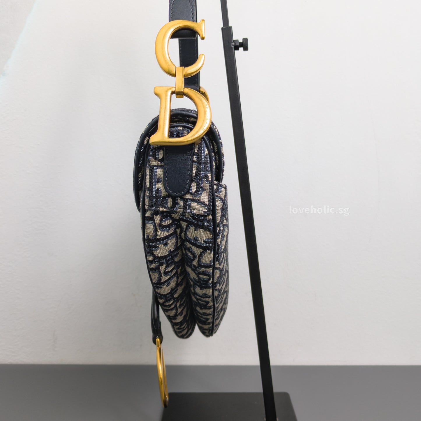 Dior Saddle Medium | Blue Dior Oblique Jacquard Fabric Brushed Gold Hardware-details