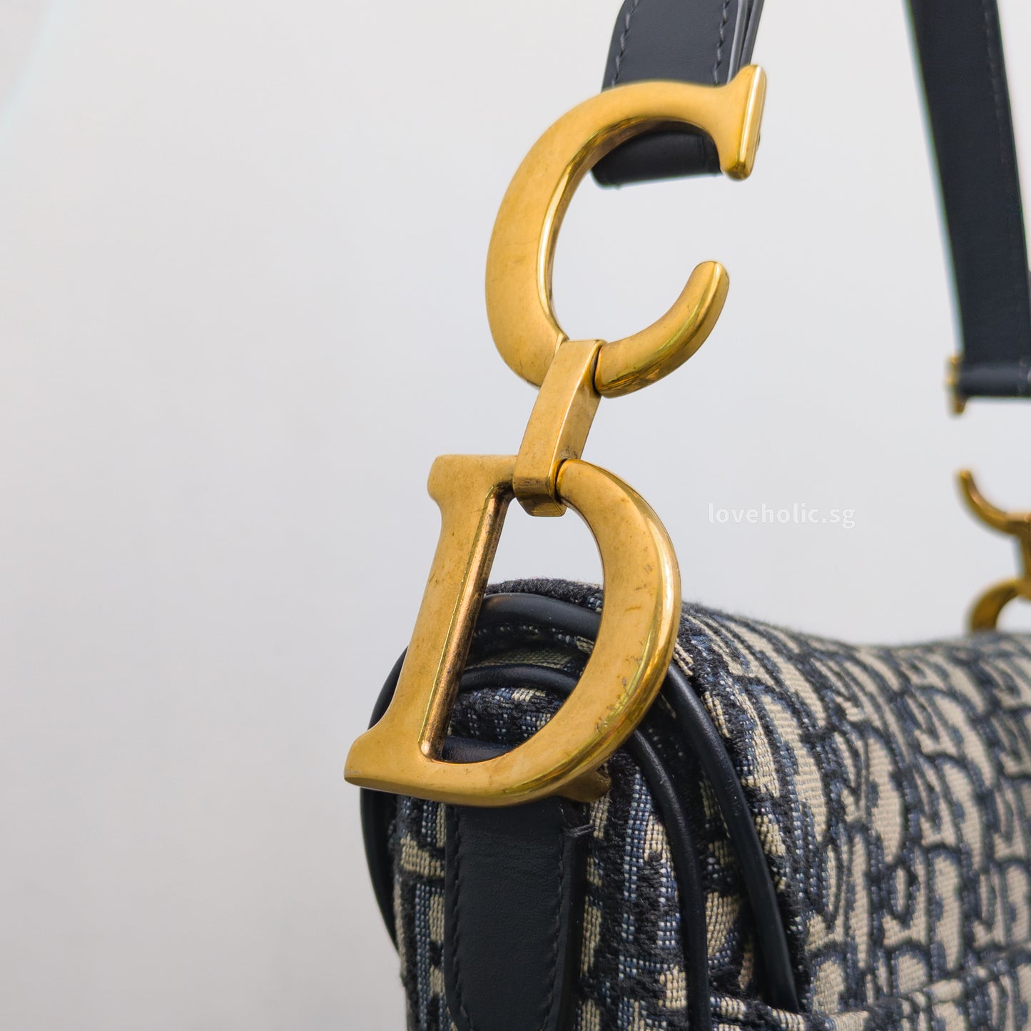 Dior Saddle Medium | Blue Dior Oblique Jacquard Fabric Brushed Gold Hardware-details
