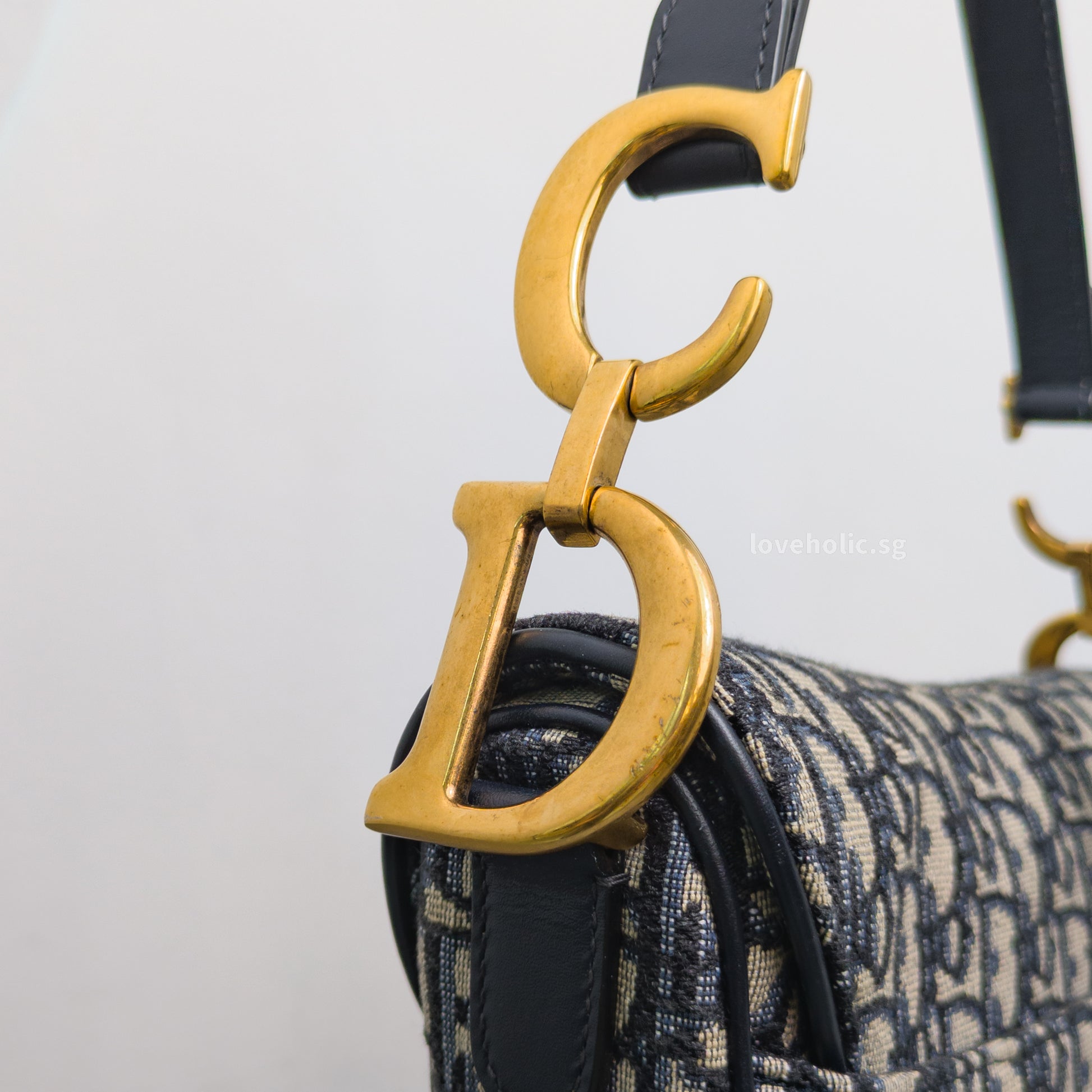 Dior Saddle Medium | Blue Dior Oblique Jacquard Fabric Brushed Gold Hardware-details