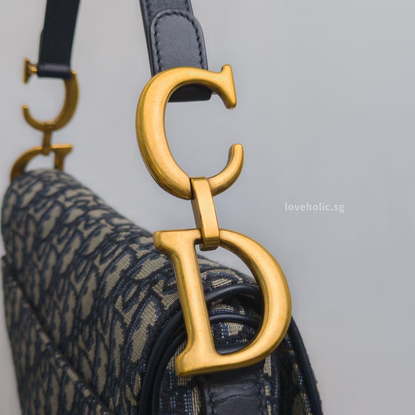 Dior Saddle Medium | Blue Dior Oblique Jacquard Fabric Brushed Gold Hardware-details