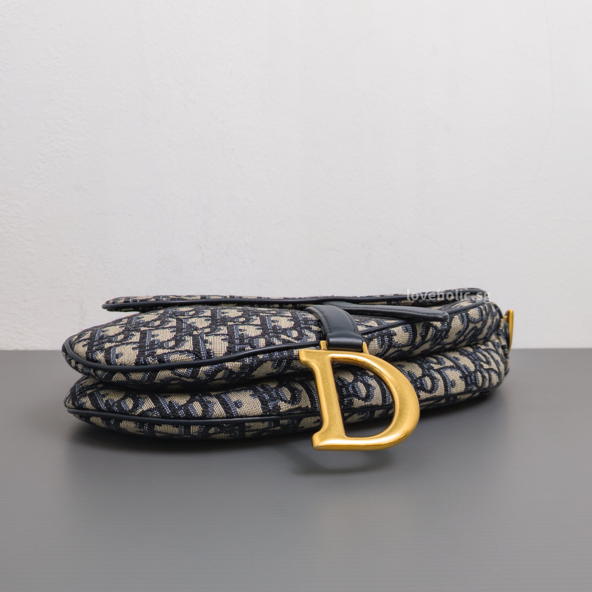 Dior Saddle Medium | Blue Dior Oblique Jacquard Fabric Brushed Gold Hardware-details