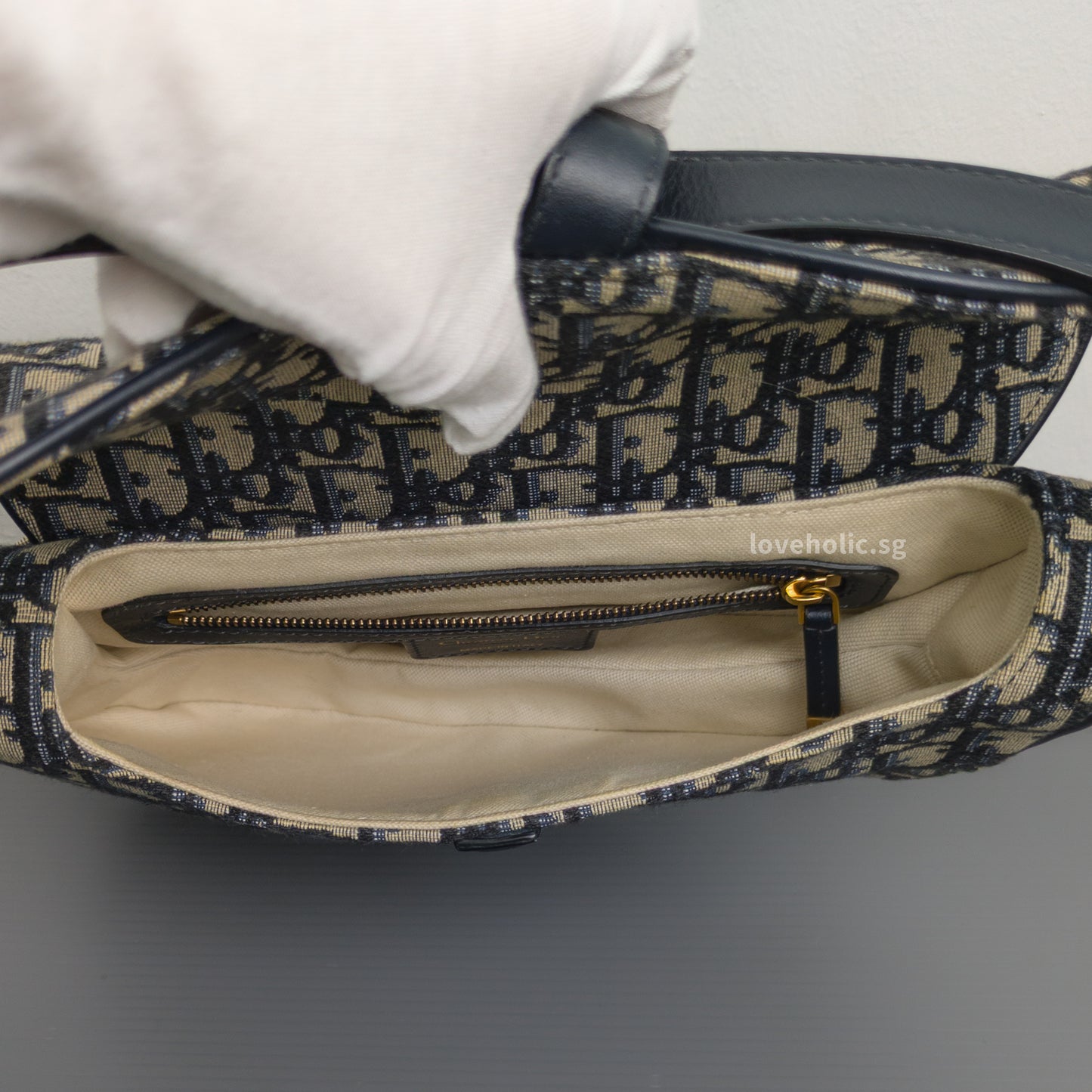 Dior Saddle Medium | Blue Dior Oblique Jacquard Fabric Brushed Gold Hardware-details