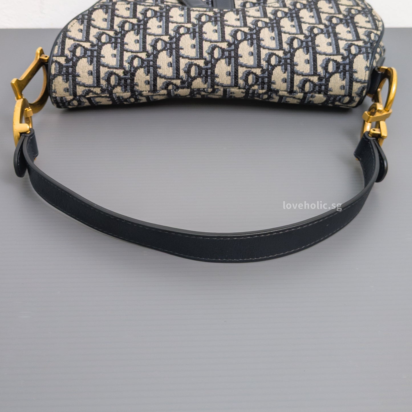 Dior Saddle Medium | Blue Dior Oblique Jacquard Fabric Brushed Gold Hardware-details
