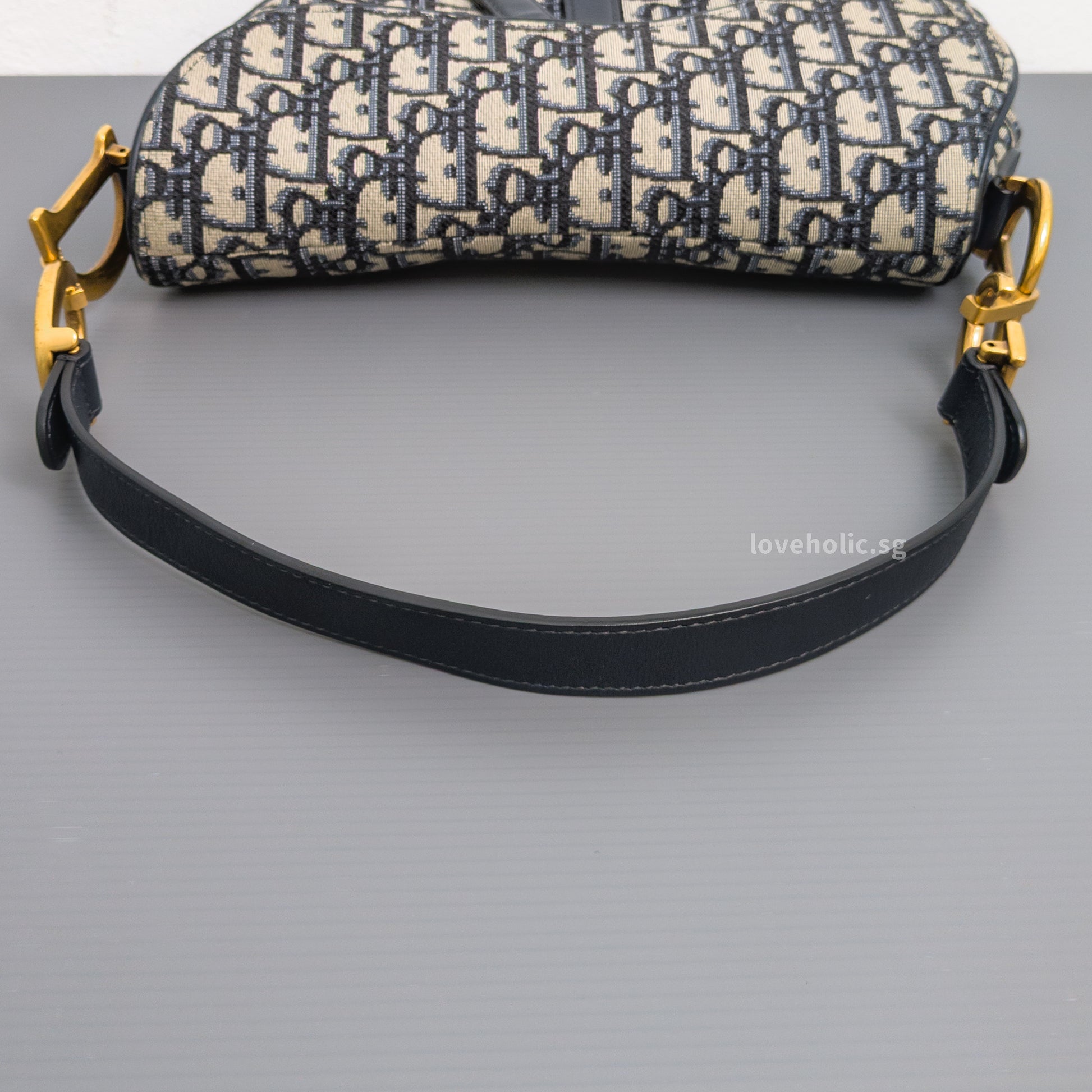 Dior Saddle Medium | Blue Dior Oblique Jacquard Fabric Brushed Gold Hardware-details