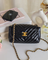 Hobo Chevron Crossbody Small | Black Aged Calfskin Brushed Gold Hardware