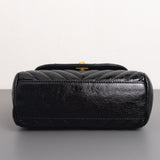 Chanel Hobo Chevron Crossbody Small | Black Aged Calfskin Brushed Gold Hardware-details