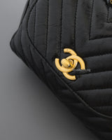 Hobo Chevron Crossbody Small | Black Aged Calfskin Brushed Gold Hardware