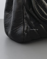 Hobo Chevron Crossbody Small | Black Aged Calfskin Brushed Gold Hardware