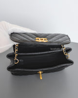 Hobo Chevron Crossbody Small | Black Aged Calfskin Brushed Gold Hardware