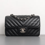 Chanel Classic Flap Chevron Mini Rectangle | 17S Black Caviar Silver Hardware-front1