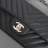 Chanel Classic Flap Chevron Mini Rectangle | 17S Black Caviar Silver Hardware-details