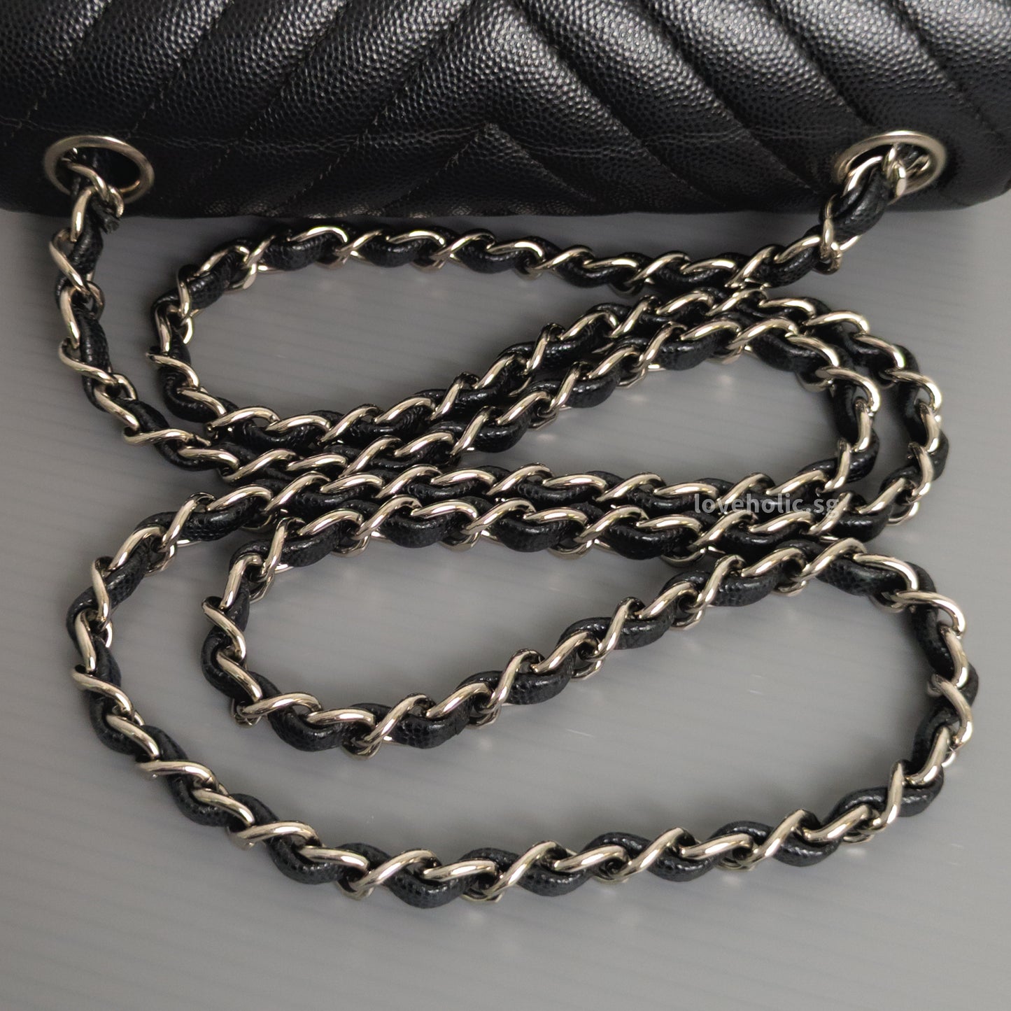 Chanel Classic Flap Chevron Mini Rectangle | 17S Black Caviar Silver Hardware-details