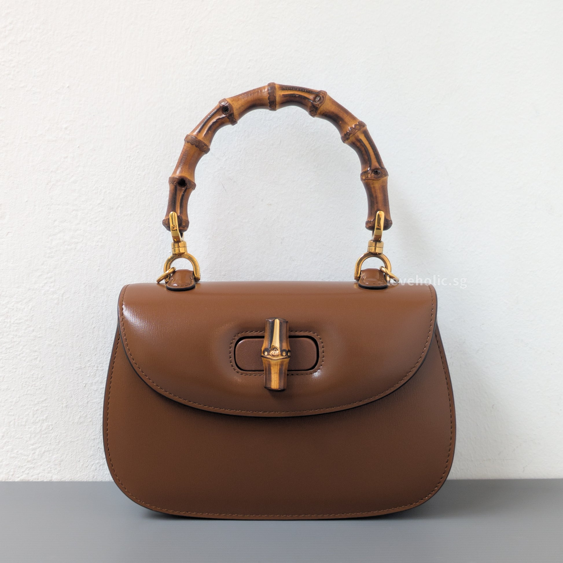 Gucci 1947 Bamboo Top Handle Bag Small | Brown Leather Gold Hardware-front1