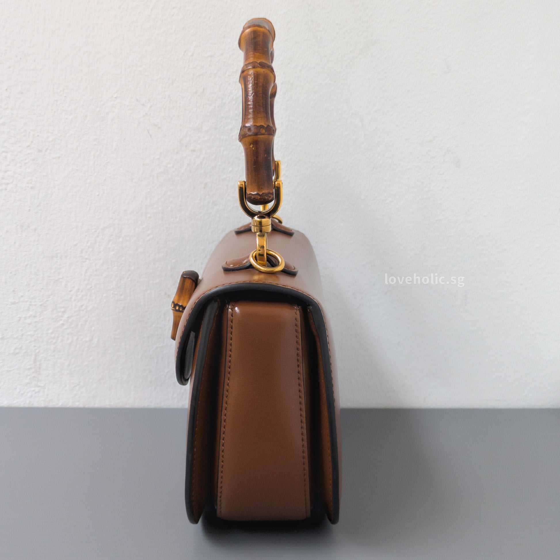 Gucci 1947 Bamboo Top Handle Bag Small | Brown Leather Gold Hardware-details