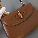 Gucci 1947 Bamboo Top Handle Bag Small | Brown Leather Gold Hardware-details
