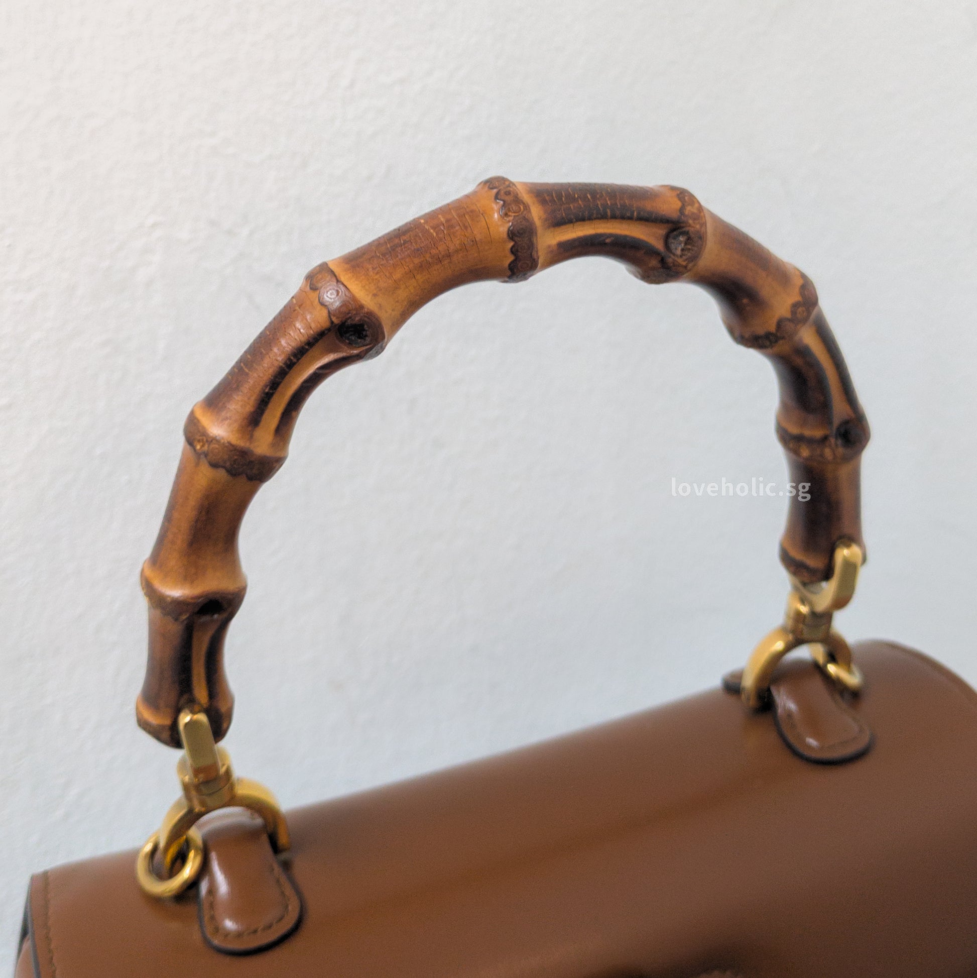 Gucci 1947 Bamboo Top Handle Bag Small | Brown Leather Gold Hardware-details