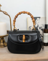 Gucci 1947 Bamboo Top Handle Bag Small | Black Leather Gold Hardware-front