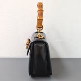 Gucci 1947 Bamboo Top Handle Bag Small | Black Leather Gold Hardware-details