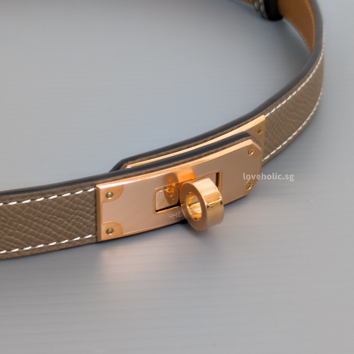 Kelly 18 Belt Etoupe Calfskin Rose Gold Hardware