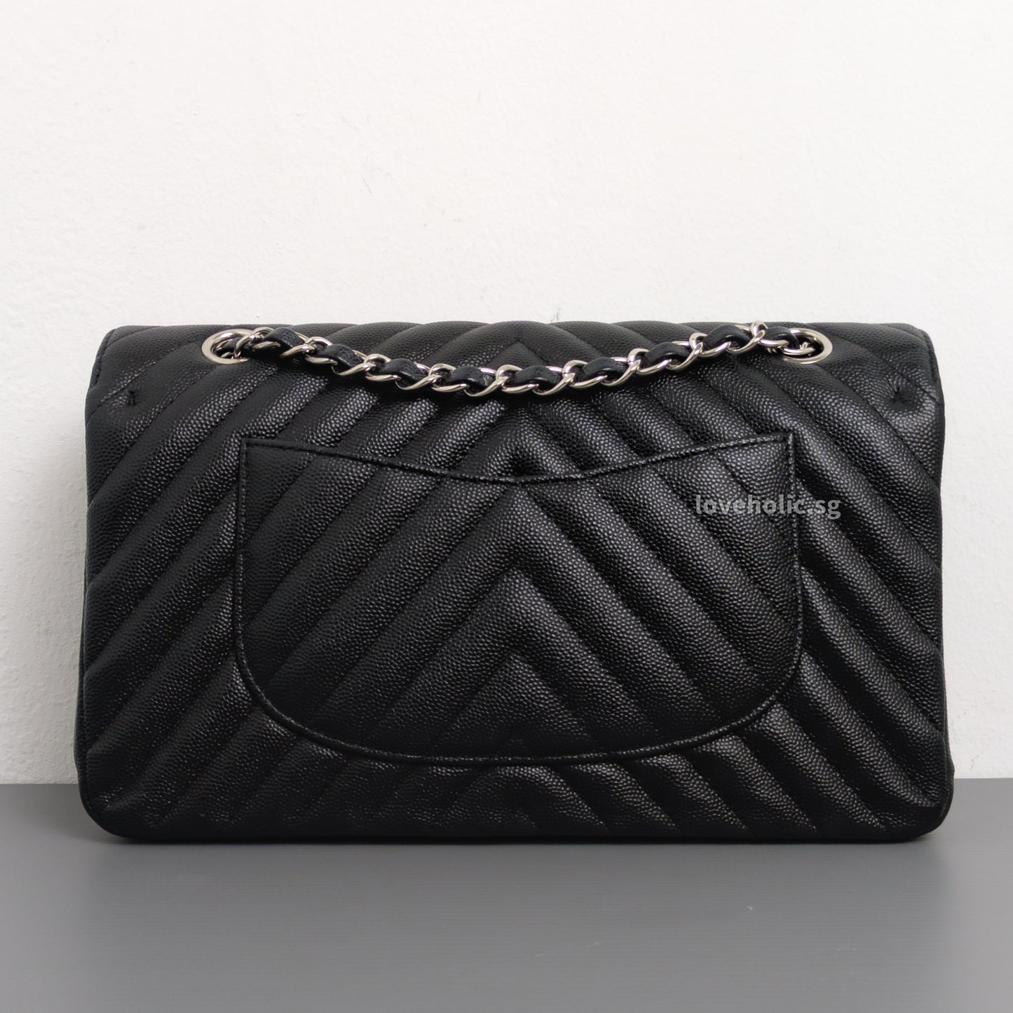Chanel Classic Flap Chevron Medium | Black Caviar Silver Hardware-back