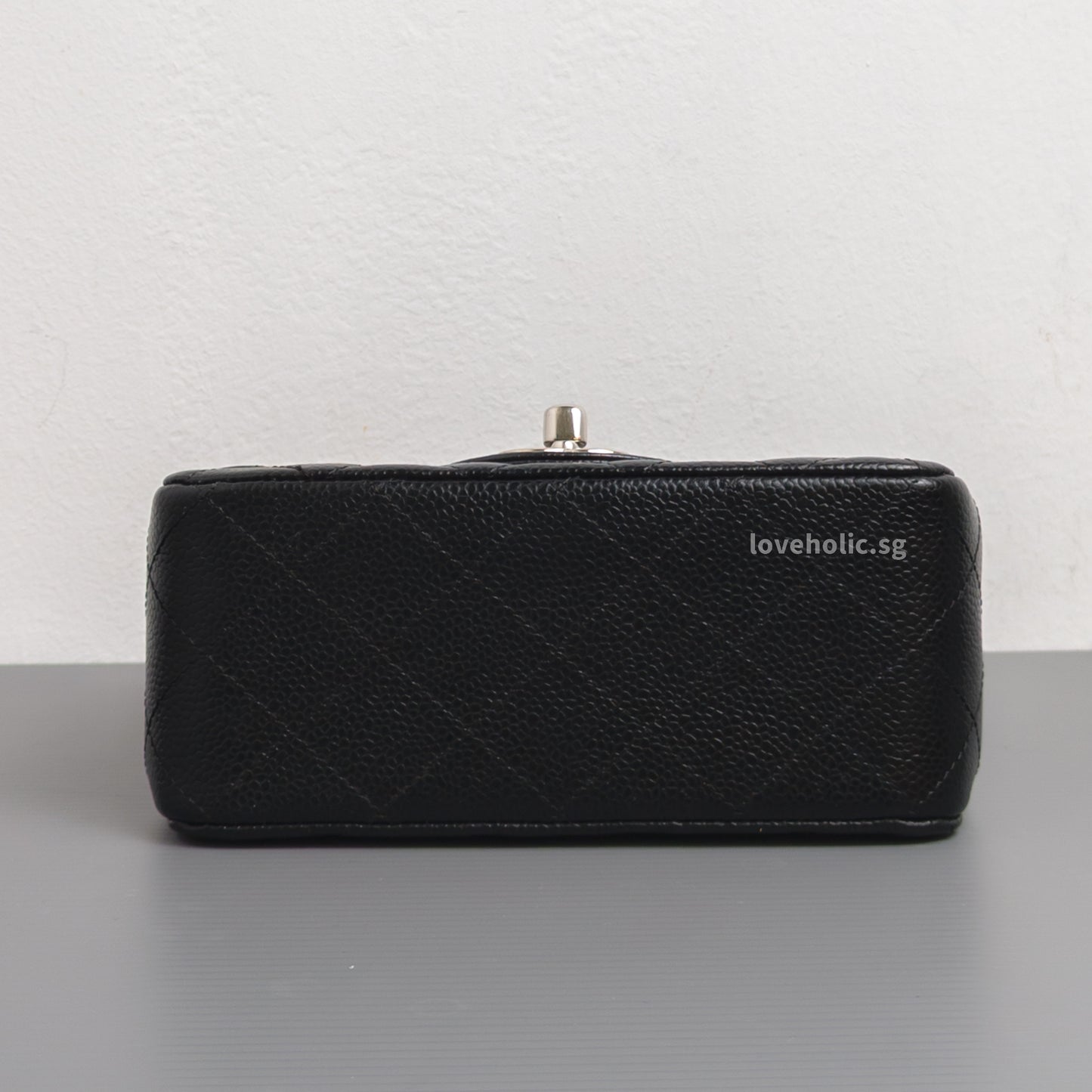 Chanel Vintage Classic Flap Mini Square | Black Caviar Silver Hardware-details