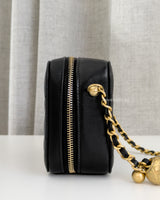 Chanel Camera Bag Mini with Pearl Crush | Black Lambskin Brushed Gold Hardware-details