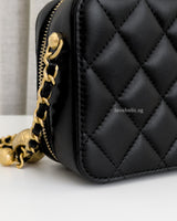 Chanel Camera Bag Mini with Pearl Crush | Black Lambskin Brushed Gold Hardware-details