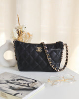 Chanel Hobo 24P Small | Black Caviar Gold Hardware-front