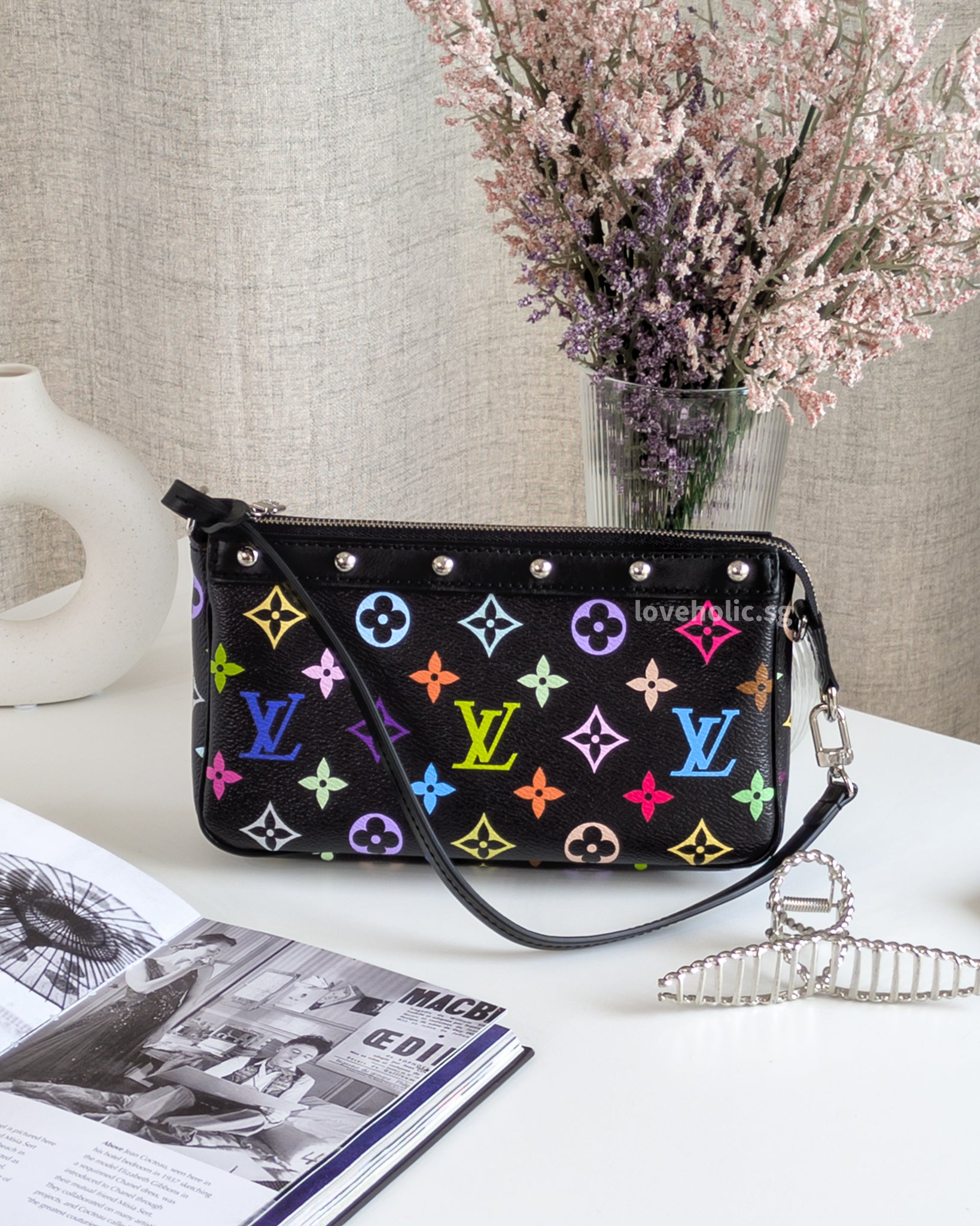 LV X TM Murakami Pochette | Black Leather Silver Hardware – loveholic
