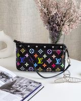 Louis Vuitton LV X TM Murakami Pochette | Black Leather Silver Hardware-front