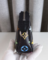 Louis Vuitton LV X TM Murakami Pochette | Black Leather Silver Hardware-details