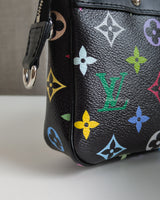 Louis Vuitton LV X TM Murakami Pochette | Black Leather Silver Hardware-details