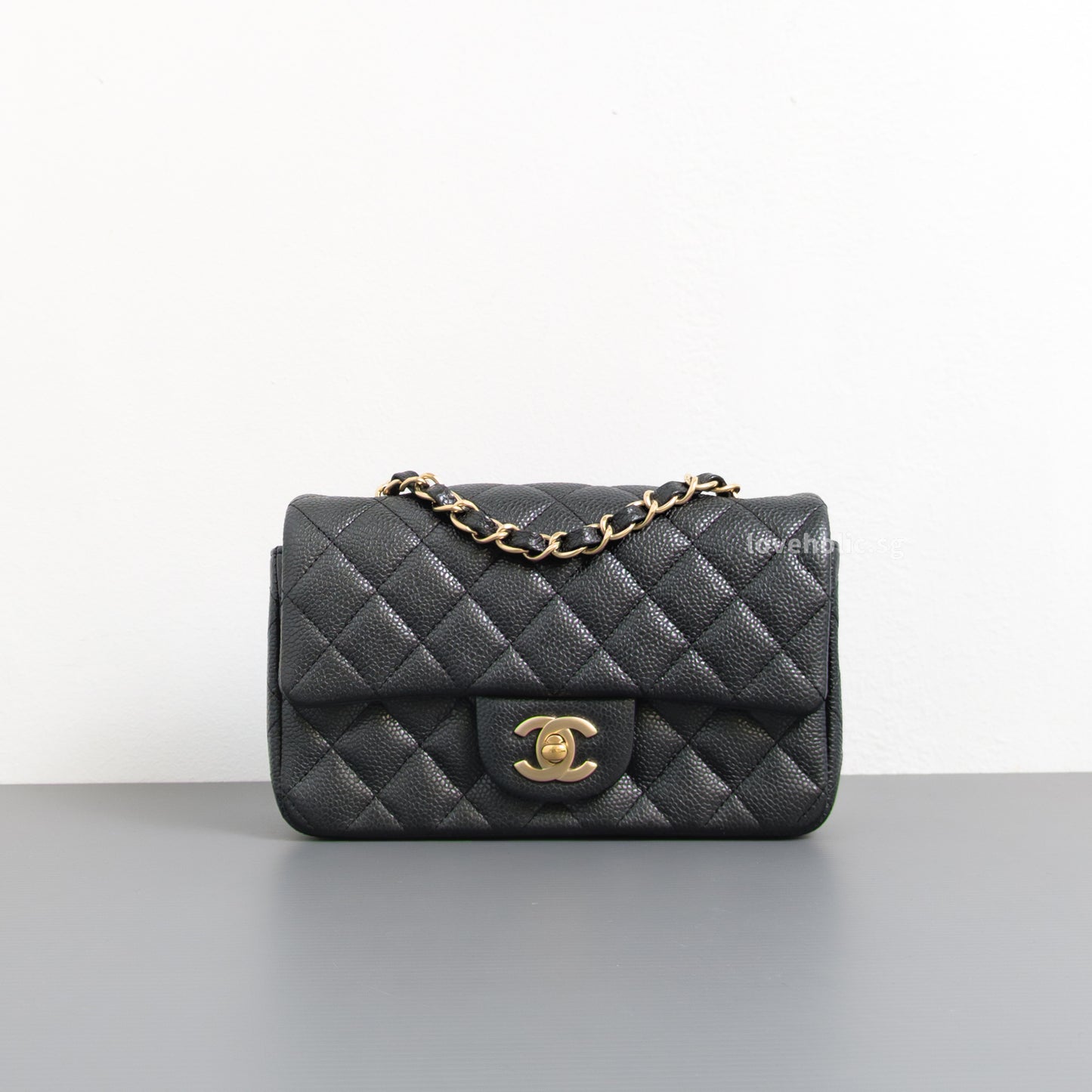 Classic Flap Mini Rectangle | 15C Black Caviar Brushed Gold Hardware