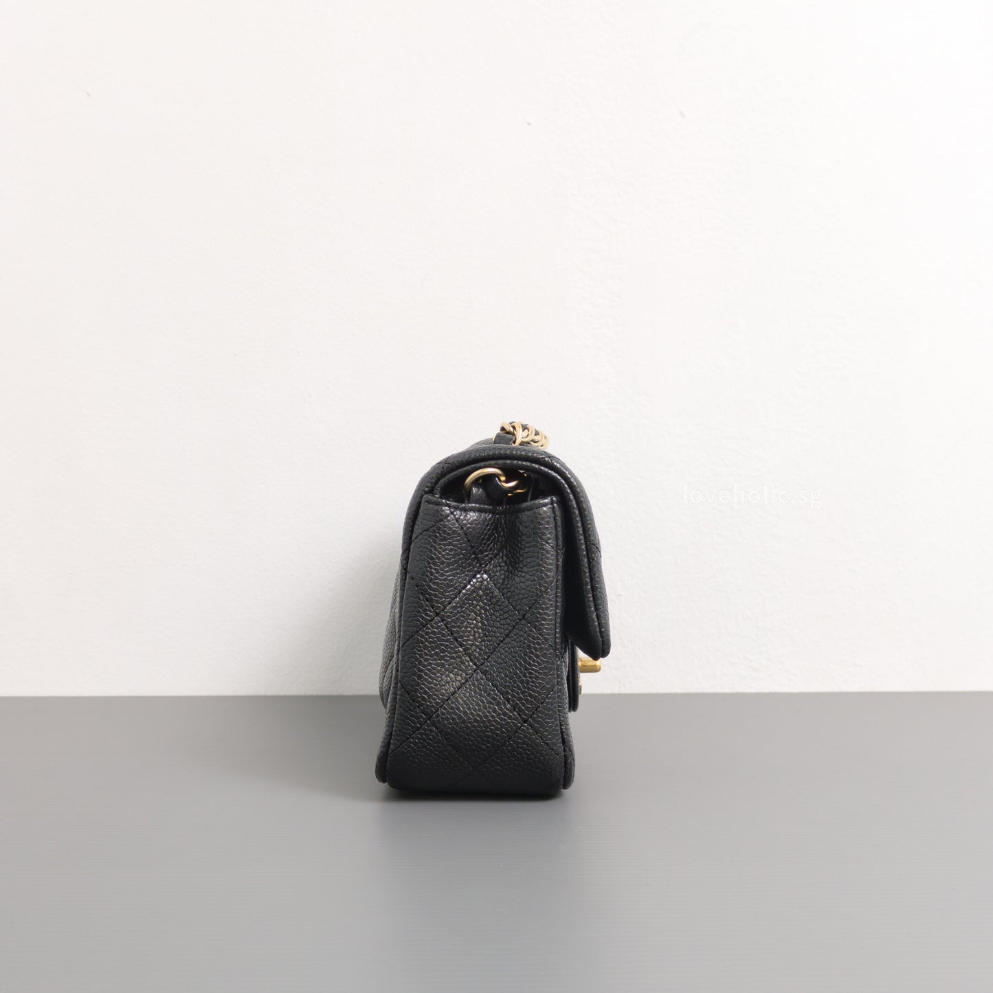 Classic Flap Mini Rectangle | 15C Black Caviar Brushed Gold Hardware