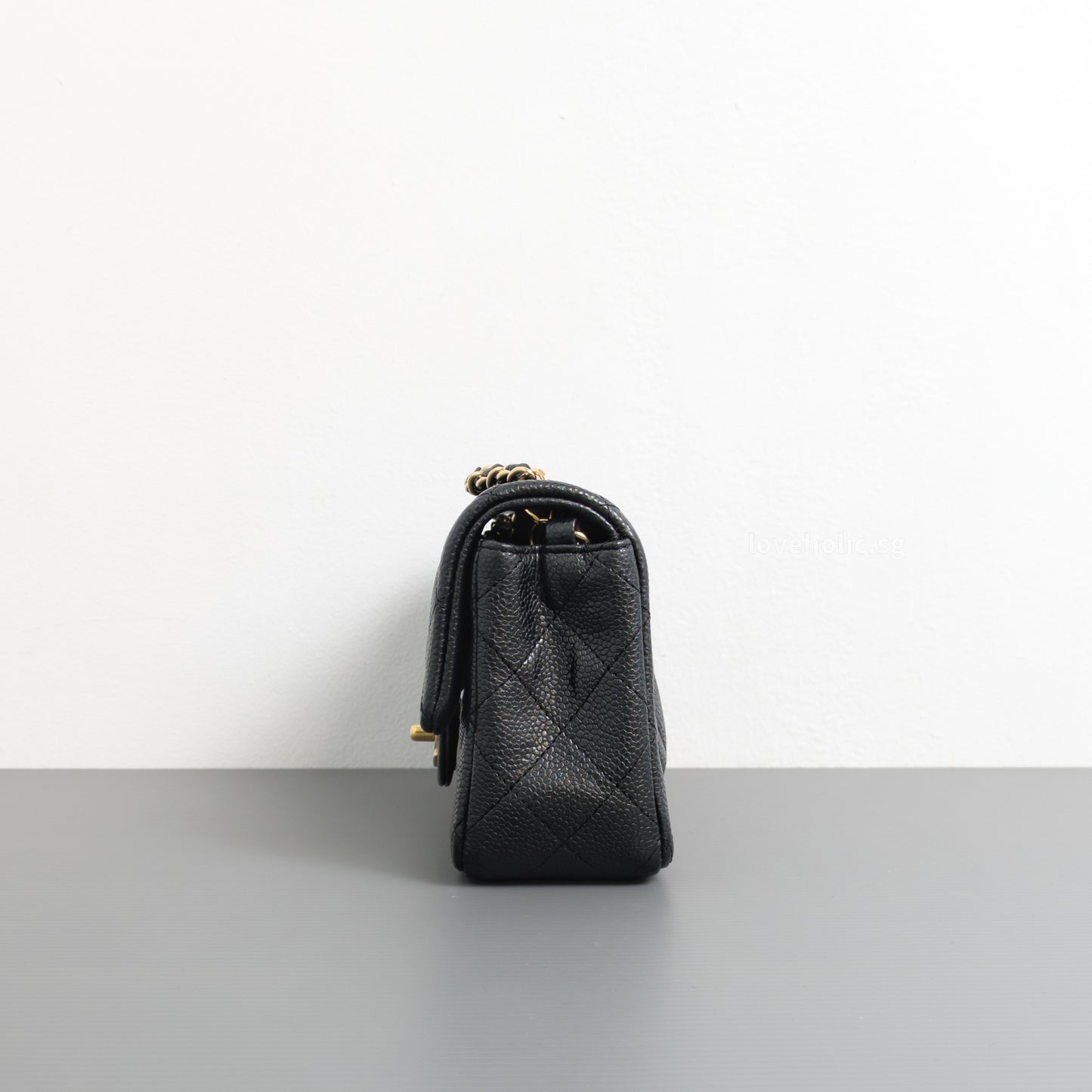 Classic Flap Mini Rectangle | 15C Black Caviar Brushed Gold Hardware
