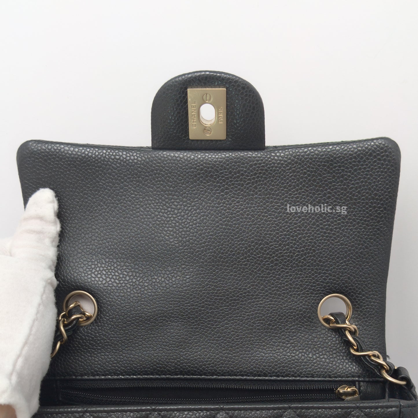 Classic Flap Mini Rectangle | 15C Black Caviar Brushed Gold Hardware