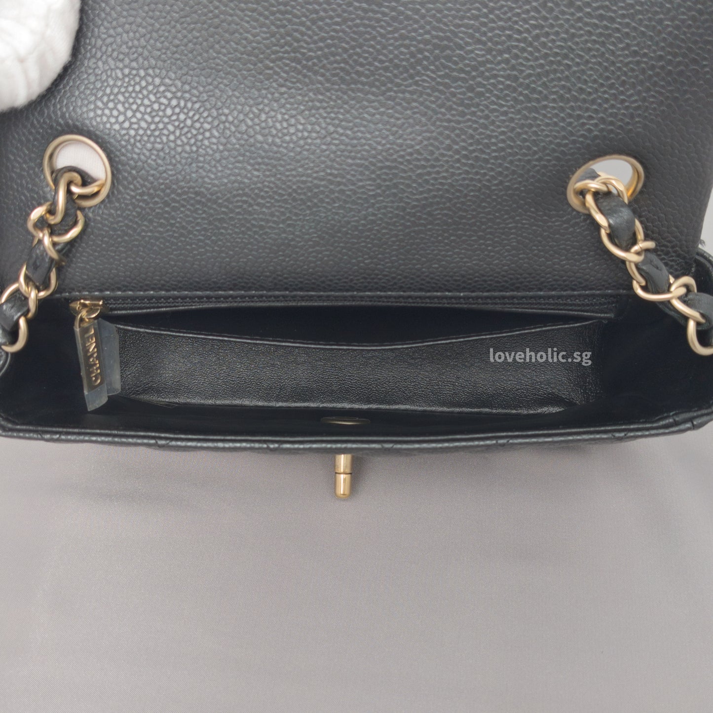 Classic Flap Mini Rectangle | 15C Black Caviar Brushed Gold Hardware