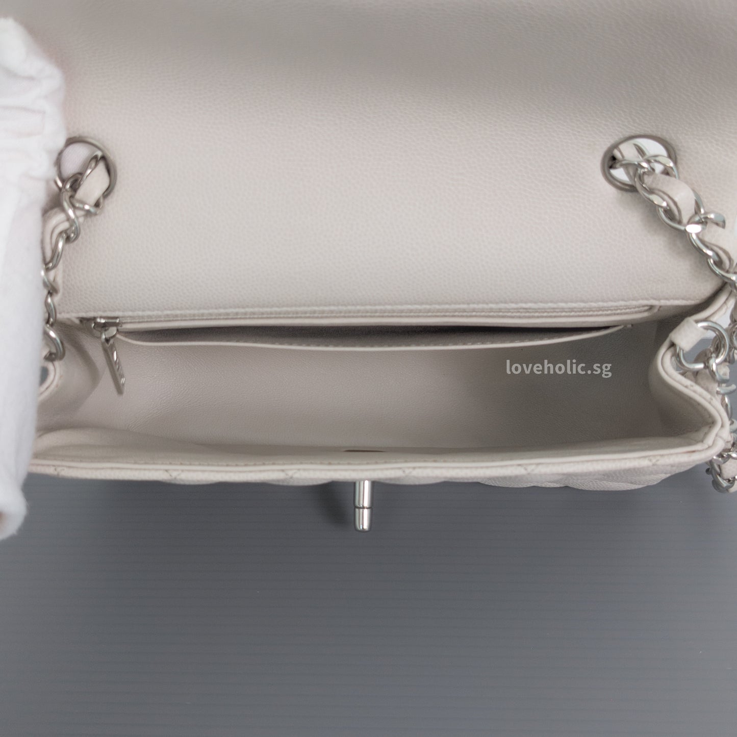 Classic Flap Mini Rectangle | 18B Ivory White Caviar Silver Hardware