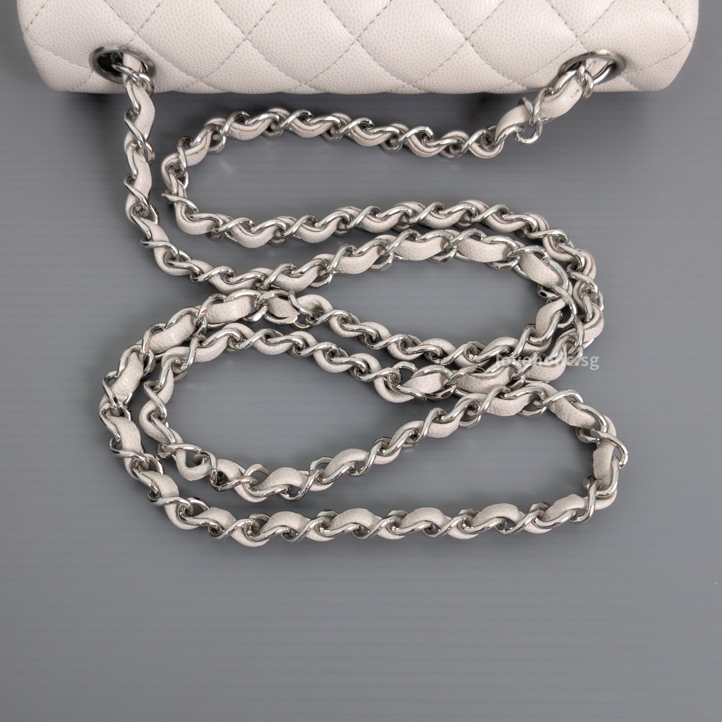 Classic Flap Mini Rectangle | 18B Ivory White Caviar Silver Hardware
