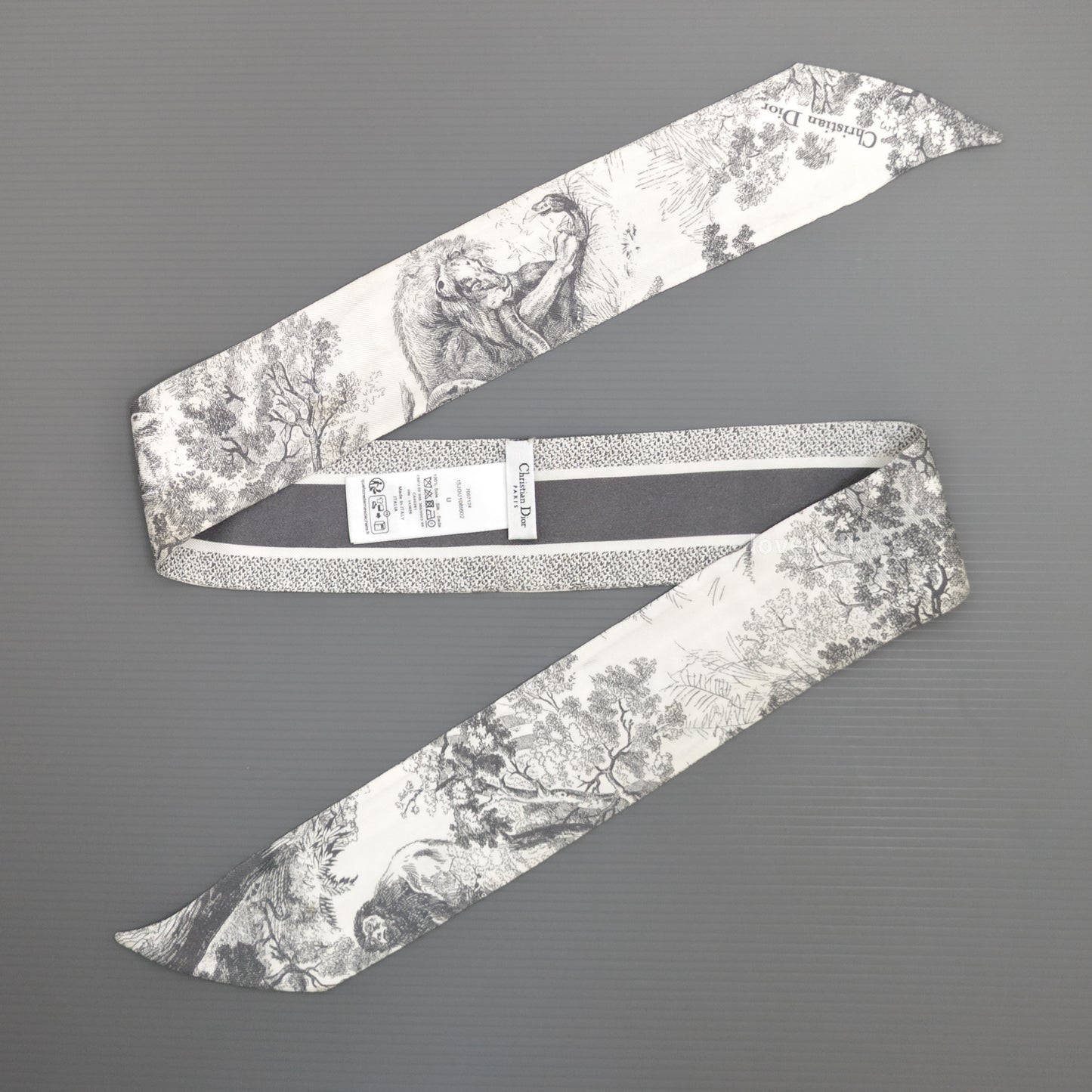 Dior Toile de Jouy Sauvage Mitzah Scarf | Ivory and Gray Silk Twill -front1