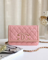 Wallet On Chain Filigree | Sakura Pink Caviar Brushed Gold Hardware