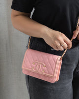 Wallet On Chain Filigree | Sakura Pink Caviar Brushed Gold Hardware