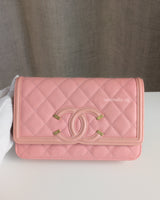 Wallet On Chain Filigree | Sakura Pink Caviar Brushed Gold Hardware
