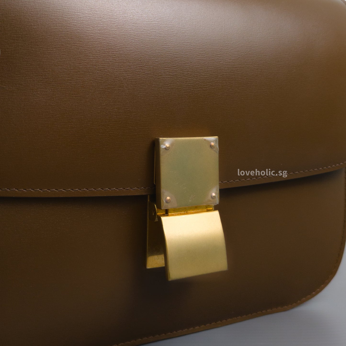 Celine Box Medium | Camel Calfskin Gold Hardware-details