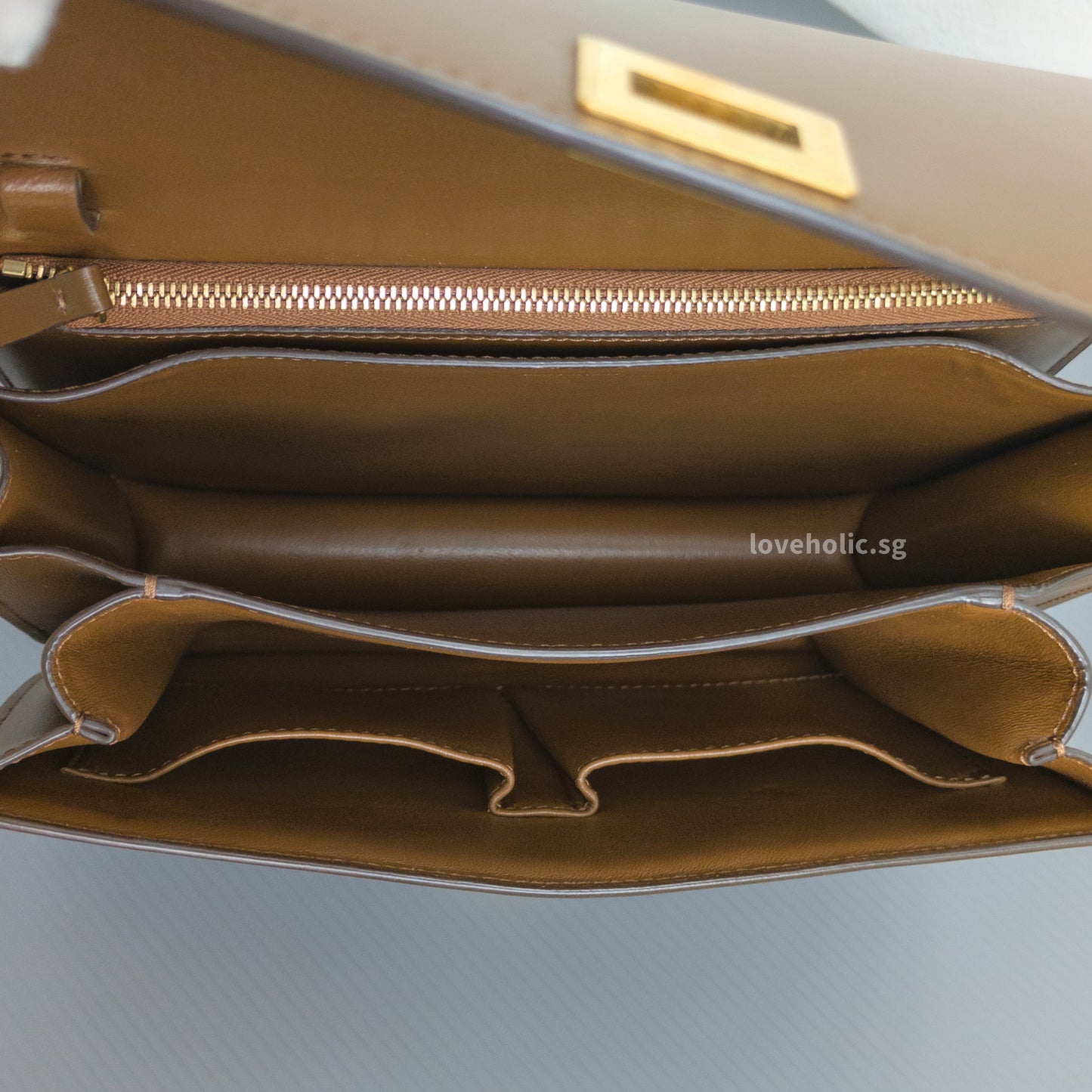 Celine Box Medium | Camel Calfskin Gold Hardware-details