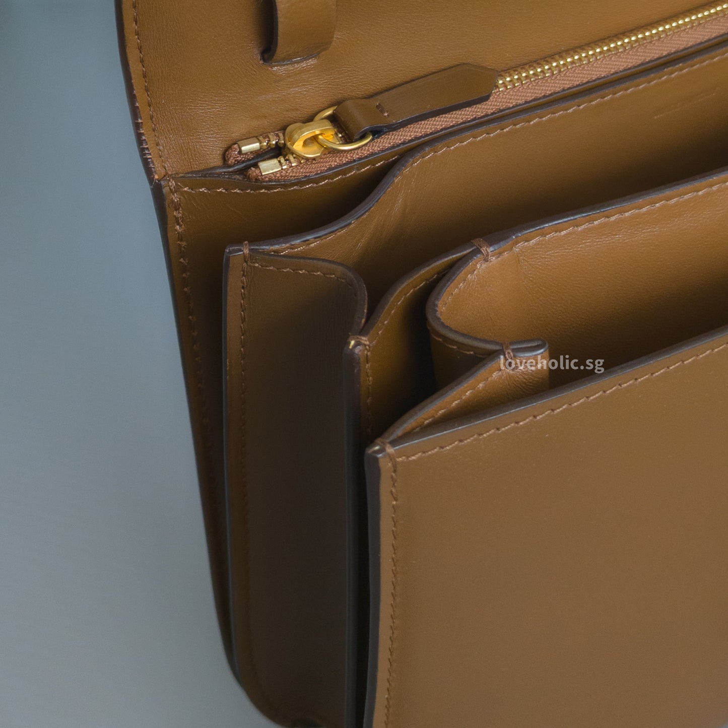 Celine Box Medium | Camel Calfskin Gold Hardware-details