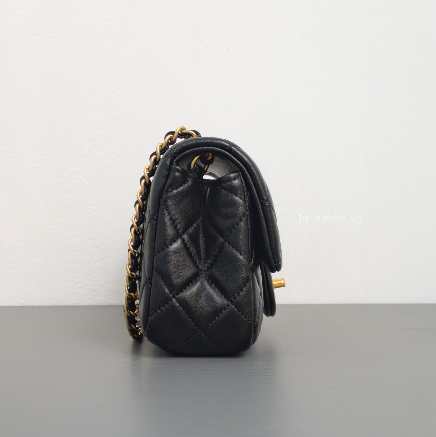 Pearl Crush Mini Rectangle Black Lambskin Brushed Gold Hardware